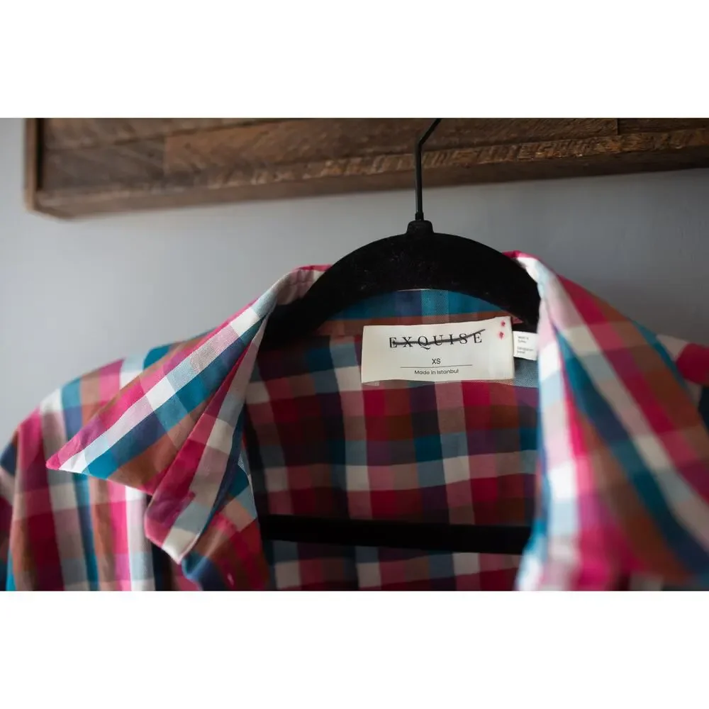 Anthropologie The Tobie Button-Front Pleated Shirt Dress by Exquise XS Plaid - Picture 4 of 4